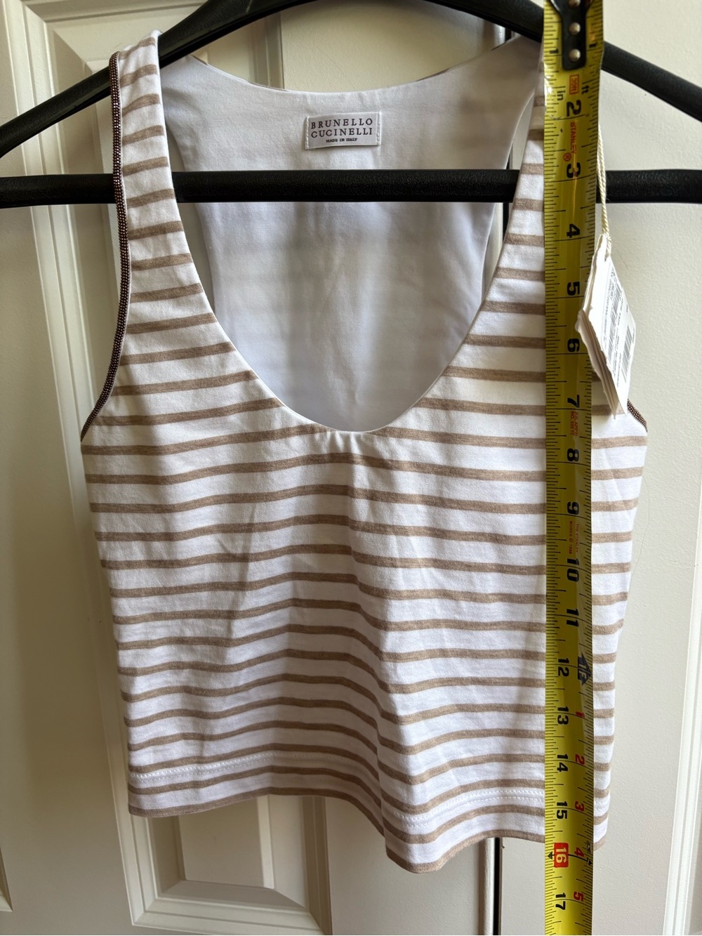 Brunello Cucinelli Cream & Taupe Striped Cotton Tank with Brunello Monili Trim - Picture 10 of 10